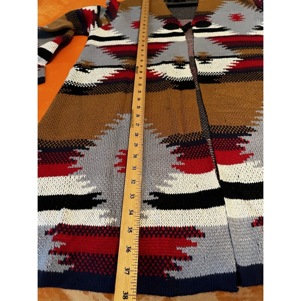 Aztec Southwest Long Cardigan Duster Sweater Jacket Coat L Large Tribal - Picture 8 of 13